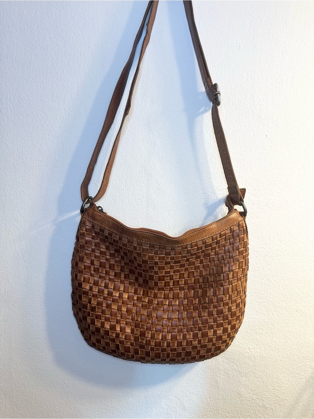 Brown Woven Leather Crossbody Bag With Wallet